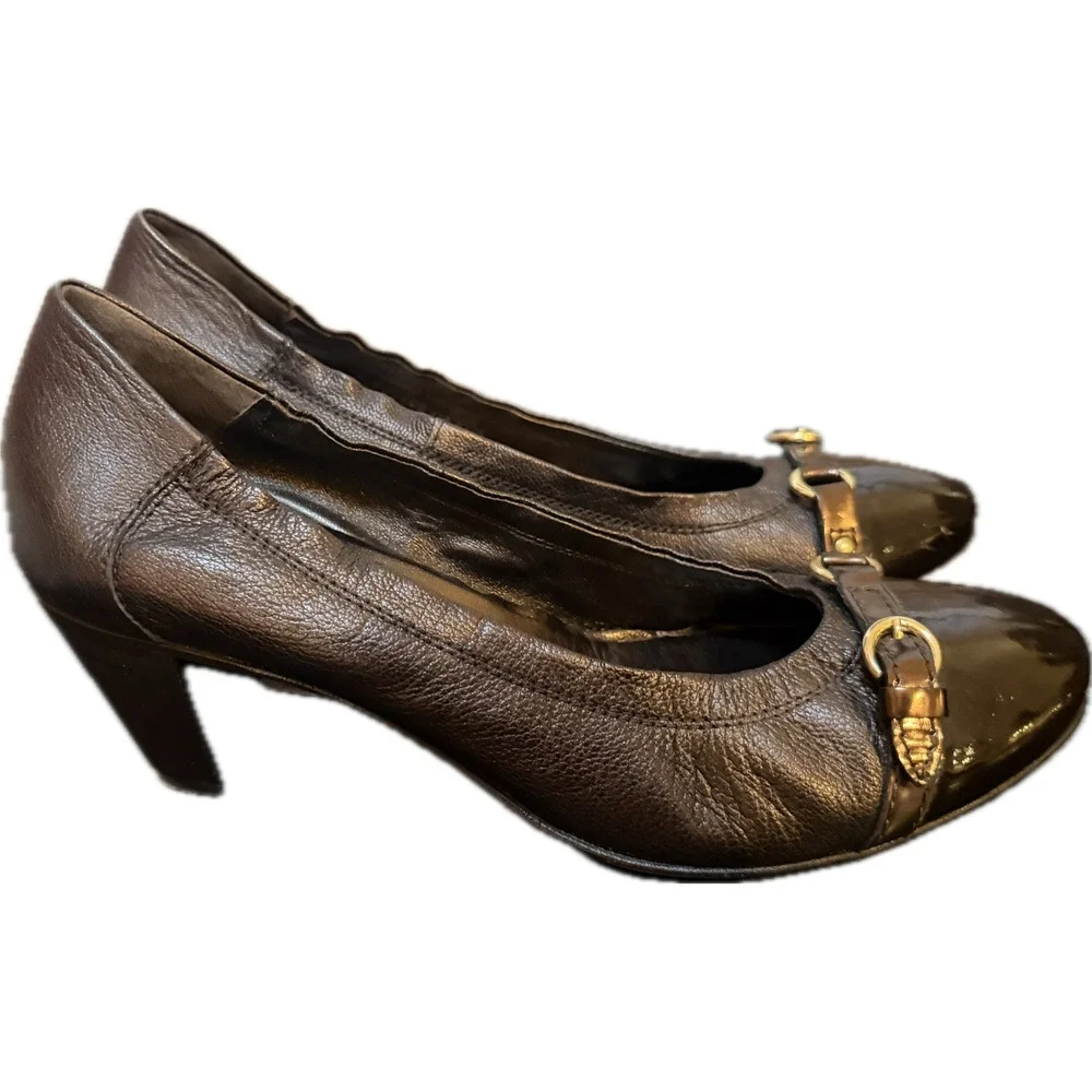AGL Italy Leather‎ Pumps 40.5 Brown Cap Toe Buckle